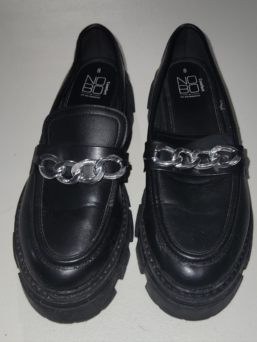 NOBO Black Chain-Trim Chunky Loafers Size 8